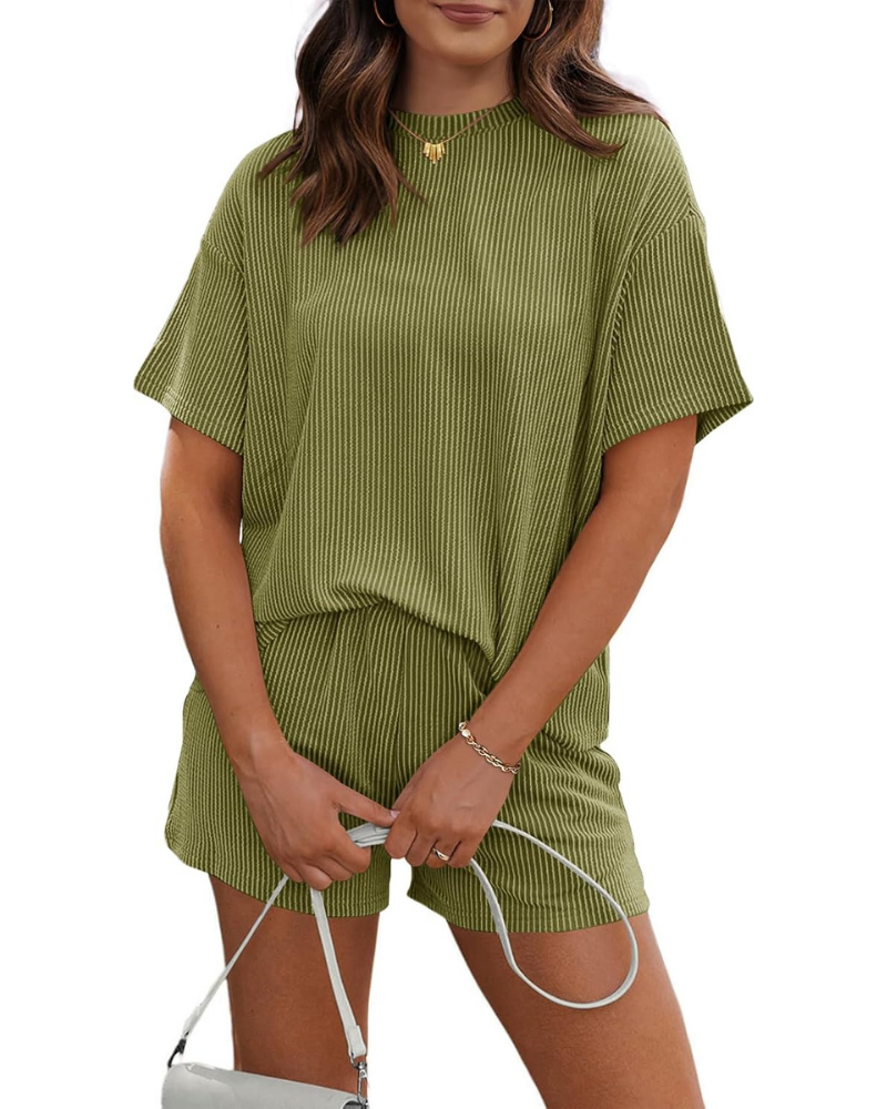 Delaney Set Donna 2 Pezzi – Maglia a Costine, T-Shirt Oversize e Shorts con Tasche