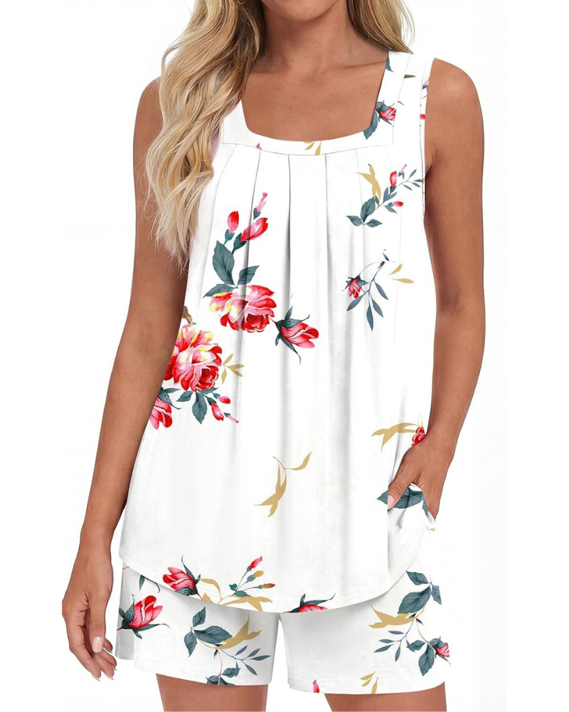 Harper Pigiama Donna 2 Pezzi – Top Senza Maniche e Pantaloni Capri con Tasche