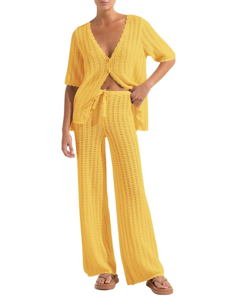 Sloane Set Copricostume Donna – Cardigan Crochet e Pantaloni Larghi con Coulisse