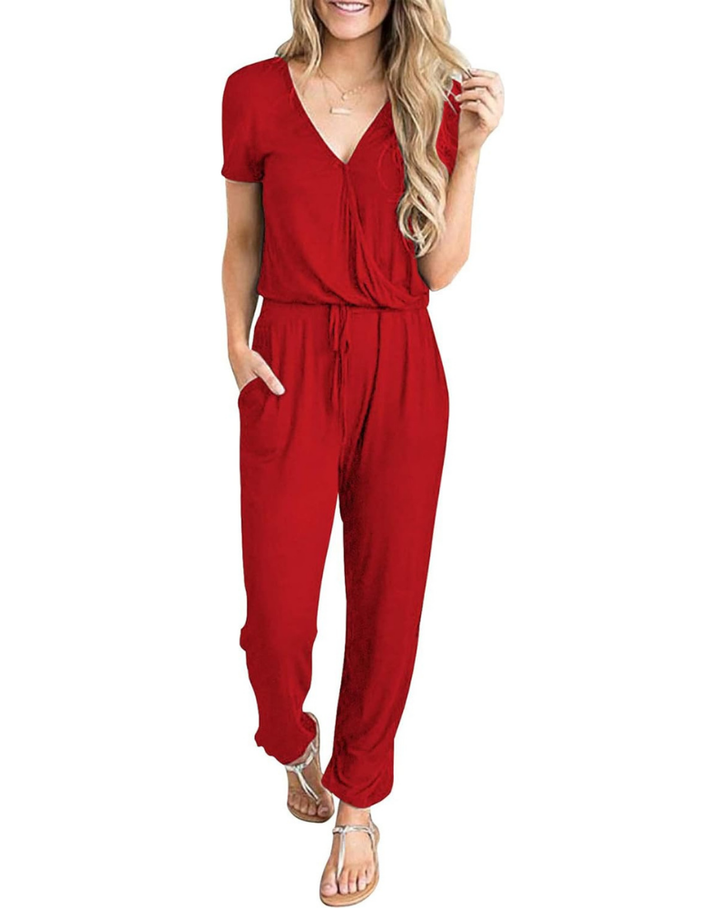 Aubrielle Tuta Donna Casual – Scollo a V Incrociato, Coulisse e Tasche Laterali