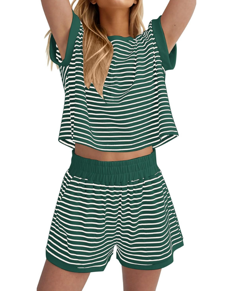 Peyton Set Donna 2 Pezzi – Maglia a Righe e Shorts a Costine con Tasche