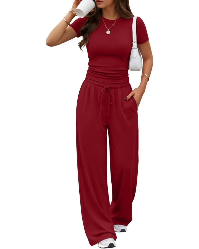 Hadley Set Donna 2 Pezzi – Top Arricciato e Pantaloni a Gamba Larga con Tasche