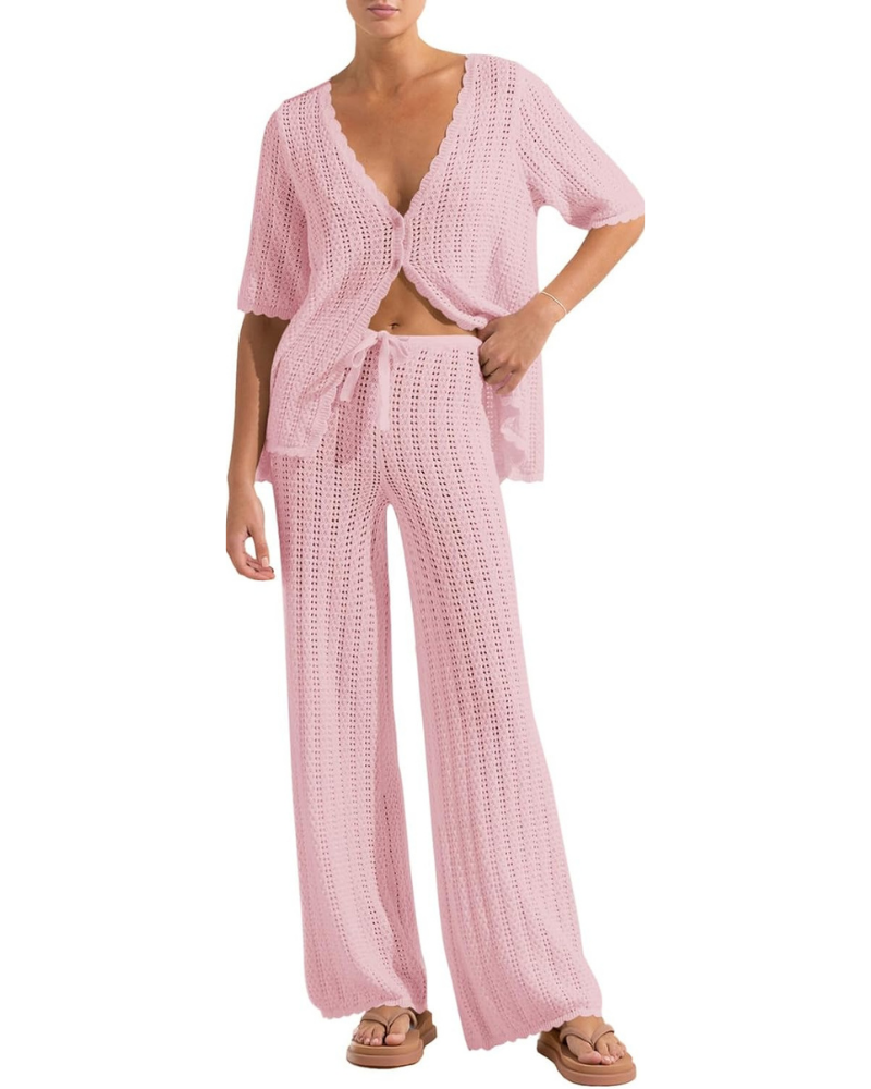 Sloane Set Copricostume Donna – Cardigan Crochet e Pantaloni Larghi con Coulisse