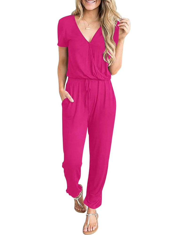 Aubrielle Tuta Donna Casual – Scollo a V Incrociato, Coulisse e Tasche Laterali
