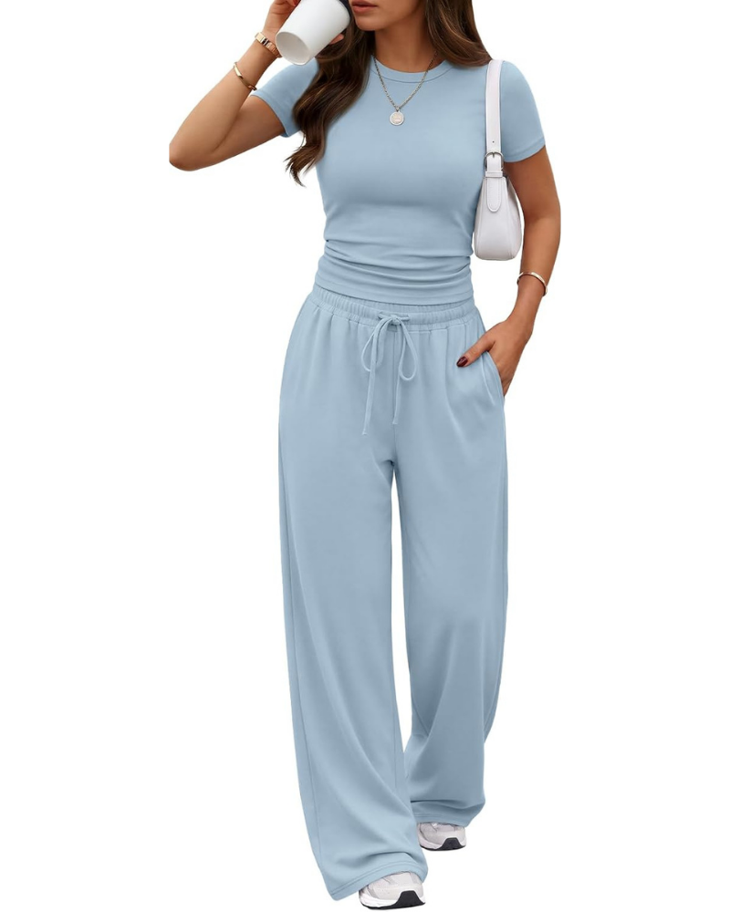 Hadley Set Donna 2 Pezzi – Top Arricciato e Pantaloni a Gamba Larga con Tasche