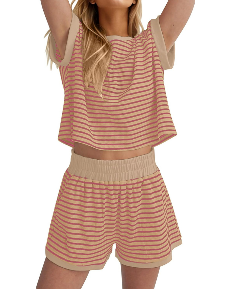 Peyton Set Donna 2 Pezzi – Maglia a Righe e Shorts a Costine con Tasche