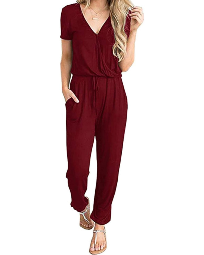 Aubrielle Tuta Donna Casual – Scollo a V Incrociato, Coulisse e Tasche Laterali