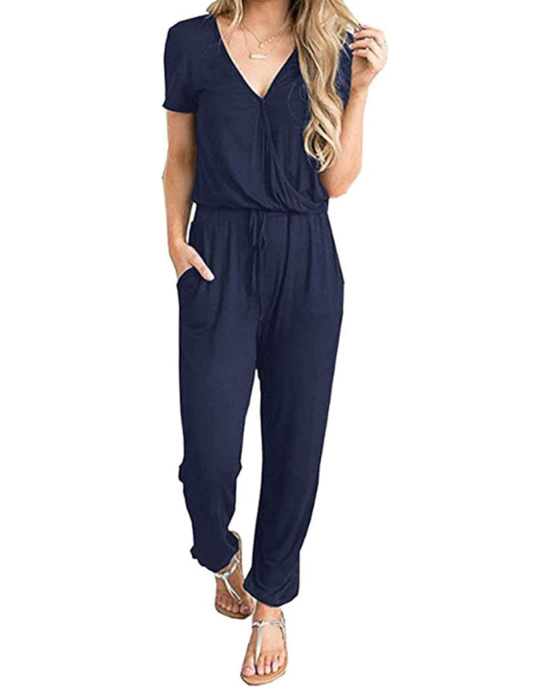 Aubrielle Tuta Donna Casual – Scollo a V Incrociato, Coulisse e Tasche Laterali