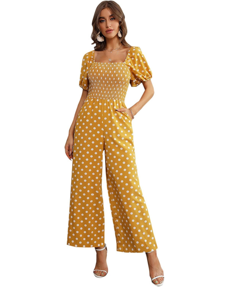 Cressida Tuta Donna Floreale – Corpetto Smock, Gamba Larga e Scollo Quadrato