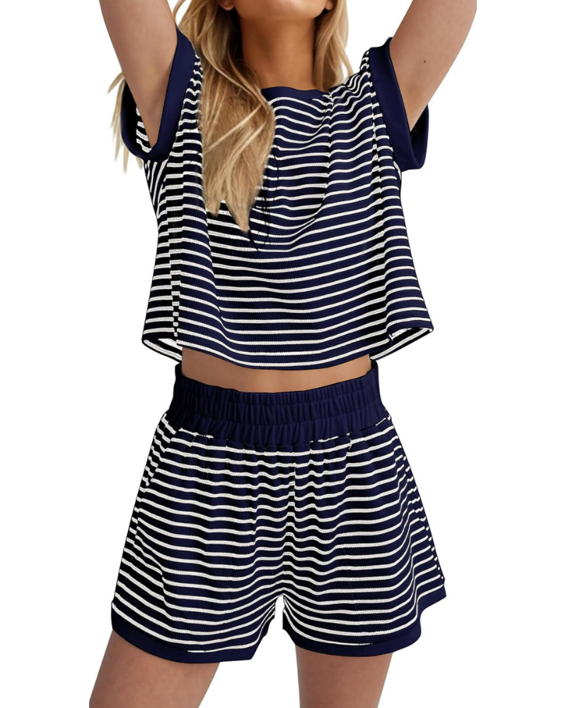 Peyton Set Donna 2 Pezzi – Maglia a Righe e Shorts a Costine con Tasche