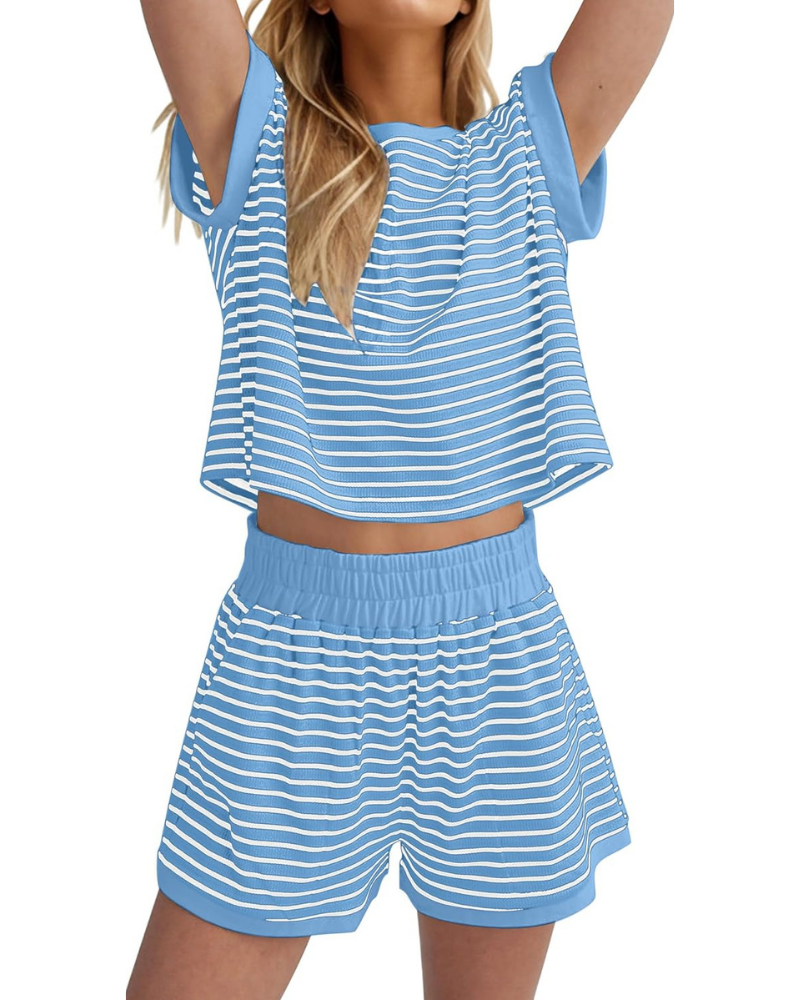 Peyton Set Donna 2 Pezzi – Maglia a Righe e Shorts a Costine con Tasche