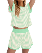 Ensemble Peyton Donna 2 pièces – T-shirt à rayures et short côtelé avec poches