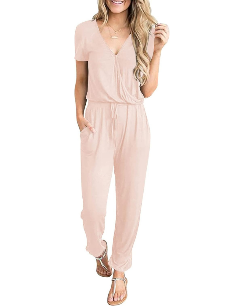 Aubrielle Tuta Donna Casual – Scollo a V Incrociato, Coulisse e Tasche Laterali