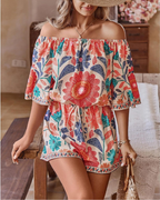 Rochie Boho Clementine Pagliaccetto pentru femei – Umeri goi, imprimeu paisley și talie înaltă