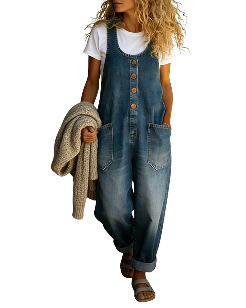 Salopette Bexley pour femme en denim – Coupe ample, jambes larges et poches
