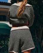 Greer Set Donna in Maglia – Top Oversize a V e Shorts a Vita Alta con Coulisse