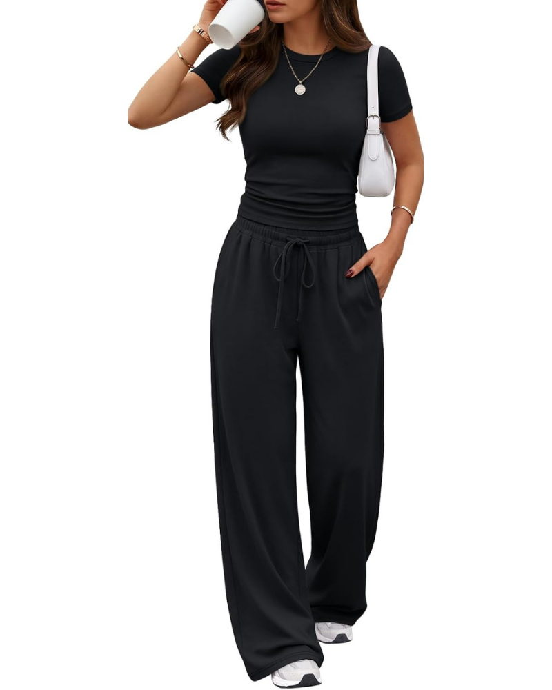 Hadley Set Donna 2 Pezzi – Top Arricciato e Pantaloni a Gamba Larga con Tasche