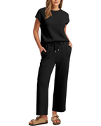 Ensemble Reagan Donna 2 pièces – Top à manches courtes et pantalon court à jambes larges