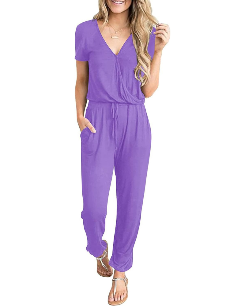 Aubrielle Tuta Donna Casual – Scollo a V Incrociato, Coulisse e Tasche Laterali