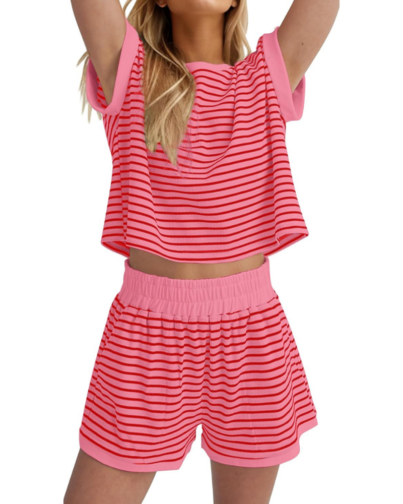 Peyton Set Donna 2 Pezzi – Maglia a Righe e Shorts a Costine con Tasche