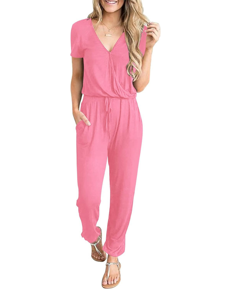 Aubrielle Tuta Donna Casual – Scollo a V Incrociato, Coulisse e Tasche Laterali