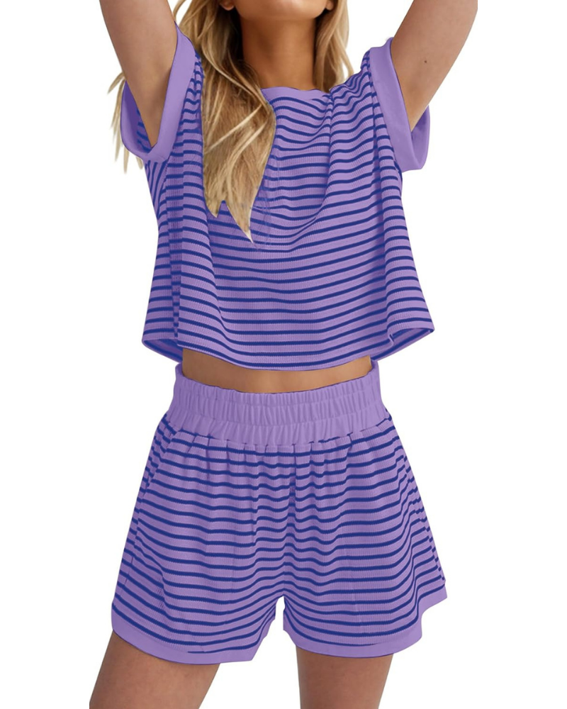 Peyton Set Donna 2 Pezzi – Maglia a Righe e Shorts a Costine con Tasche