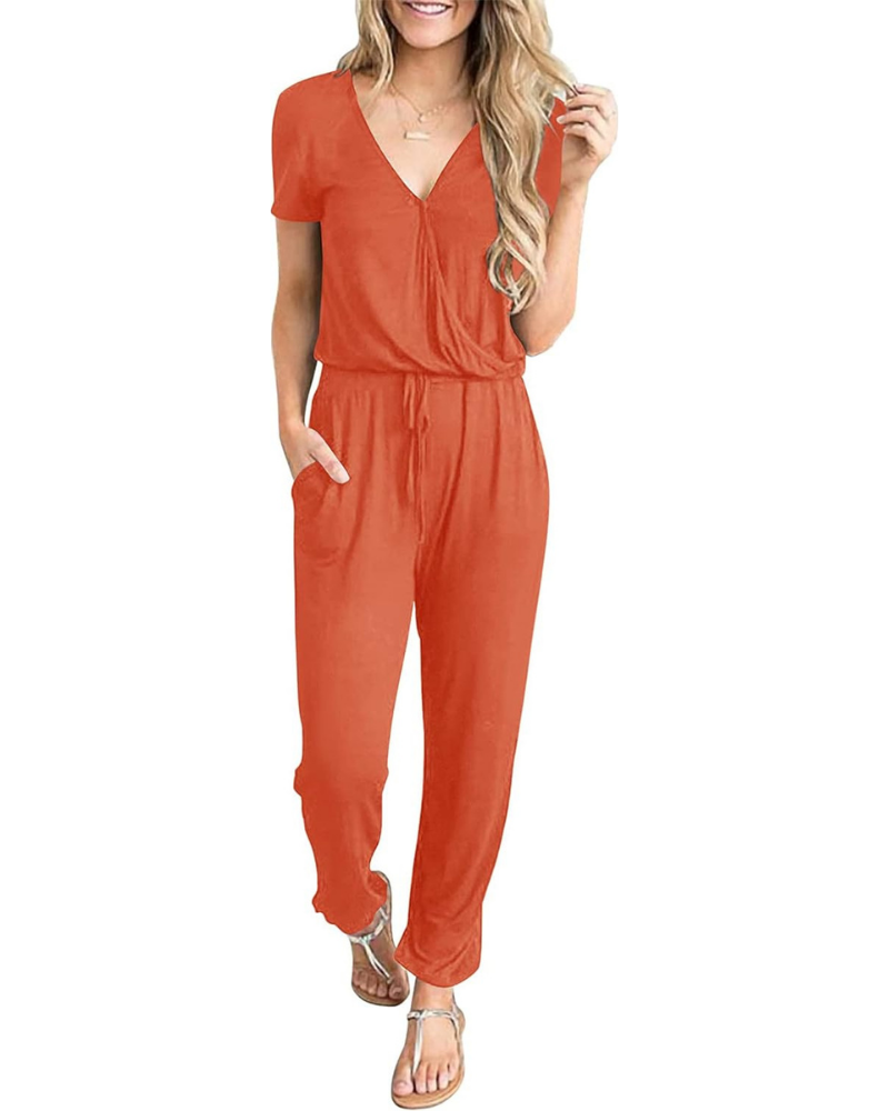 Aubrielle Tuta Donna Casual – Scollo a V Incrociato, Coulisse e Tasche Laterali