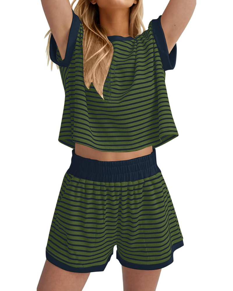 Peyton Set Donna 2 Pezzi – Maglia a Righe e Shorts a Costine con Tasche