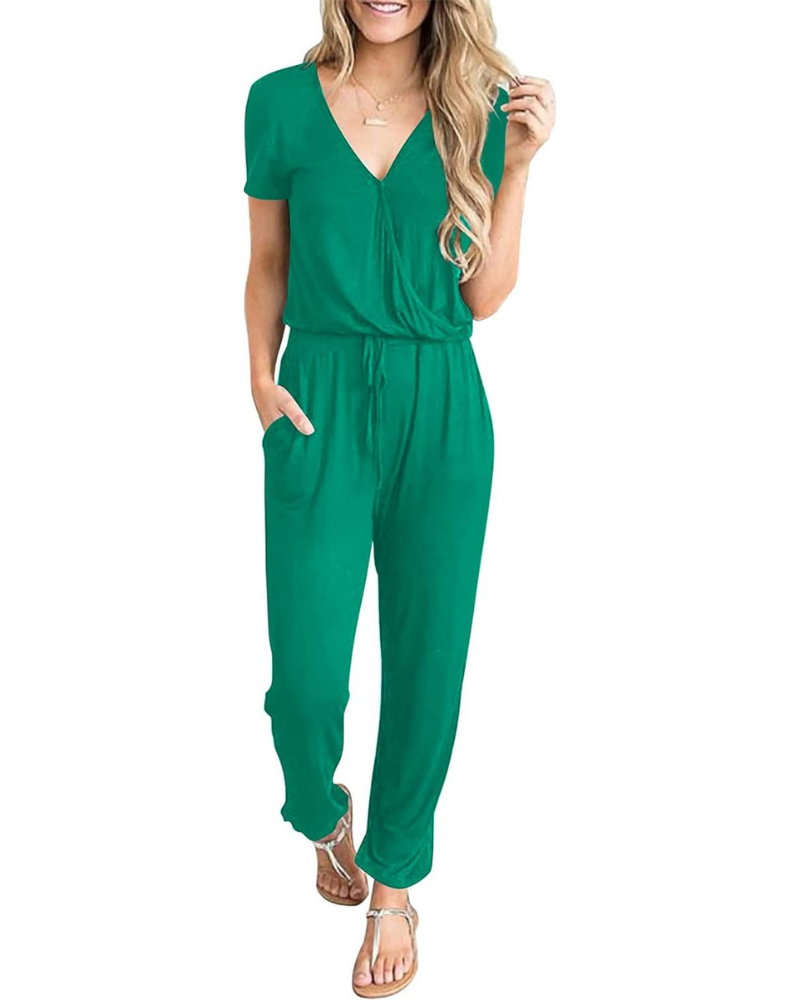Aubrielle Tuta Donna Casual – Scollo a V Incrociato, Coulisse e Tasche Laterali