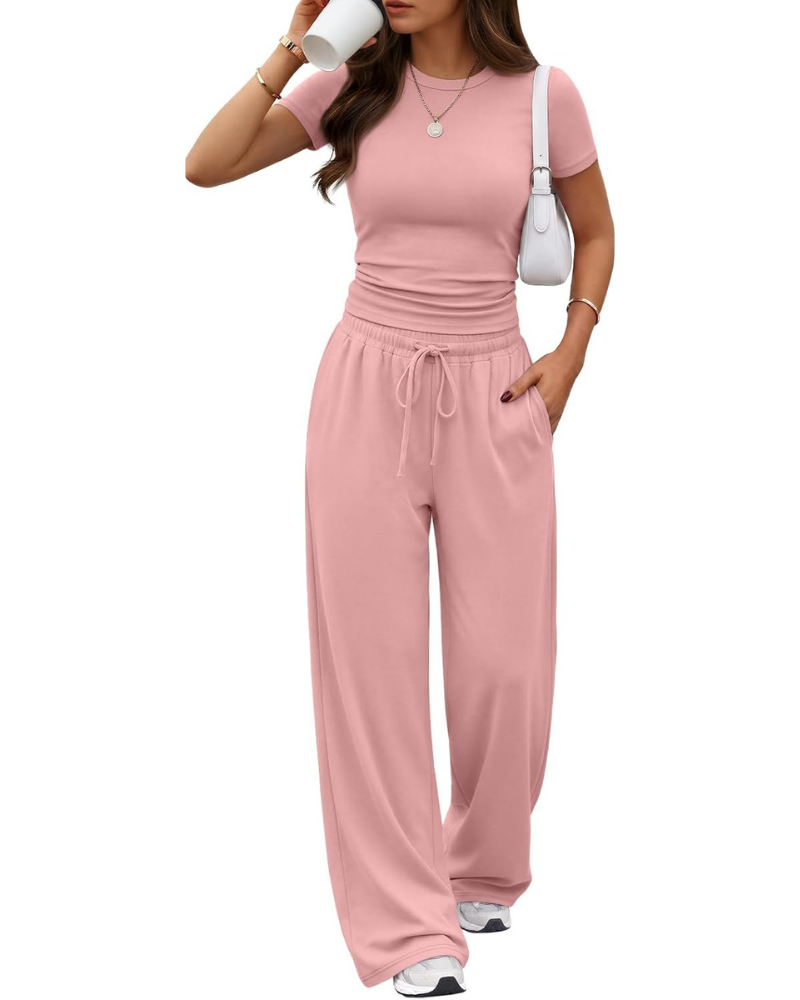 Hadley Set Donna 2 Pezzi – Top Arricciato e Pantaloni a Gamba Larga con Tasche
