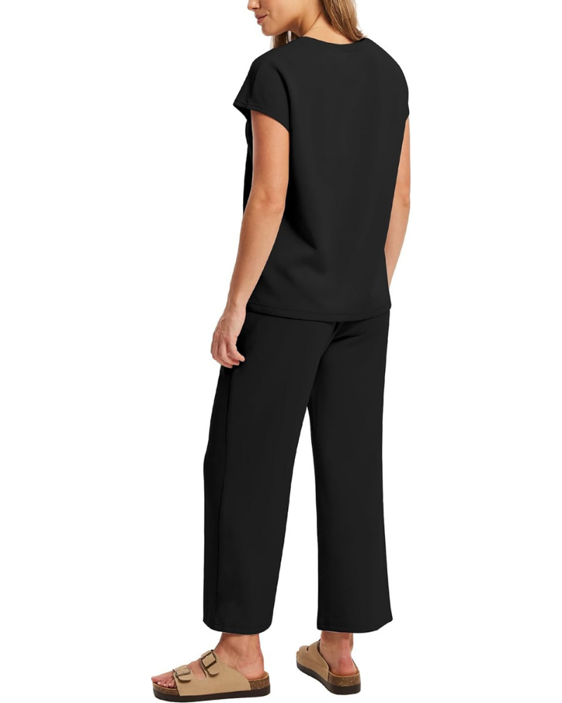 Ensemble Reagan Donna 2 pièces – Top à manches courtes et pantalon court à jambes larges