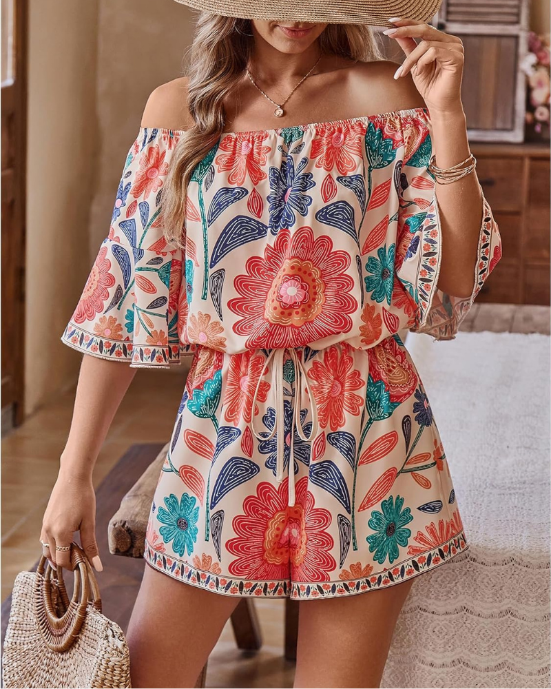 Rochie Boho Clementine Pagliaccetto pentru femei – Umeri goi, imprimeu paisley și talie înaltă