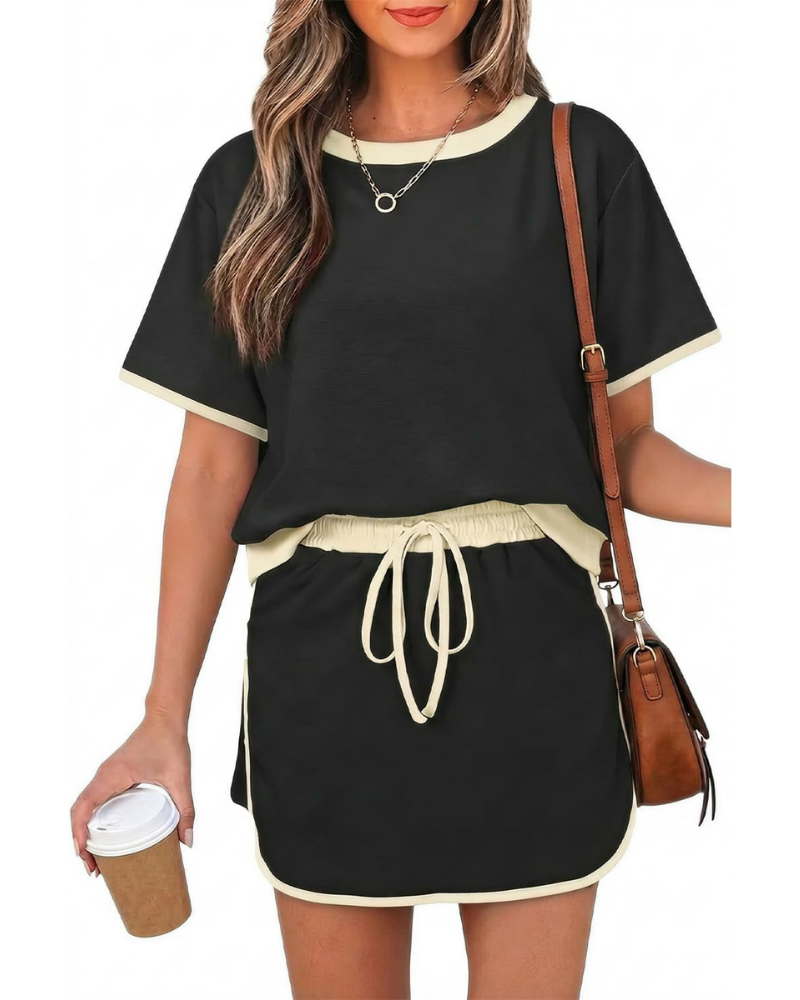 Cassidy Set Donna 2 Pezzi – T-Shirt Color Block e Gonna-Pantalone con Coulisse
