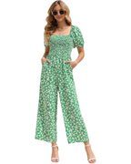 Cressida Tuta Femme Florale – Corsage Smock, Jambe Large et Encolure Carrée