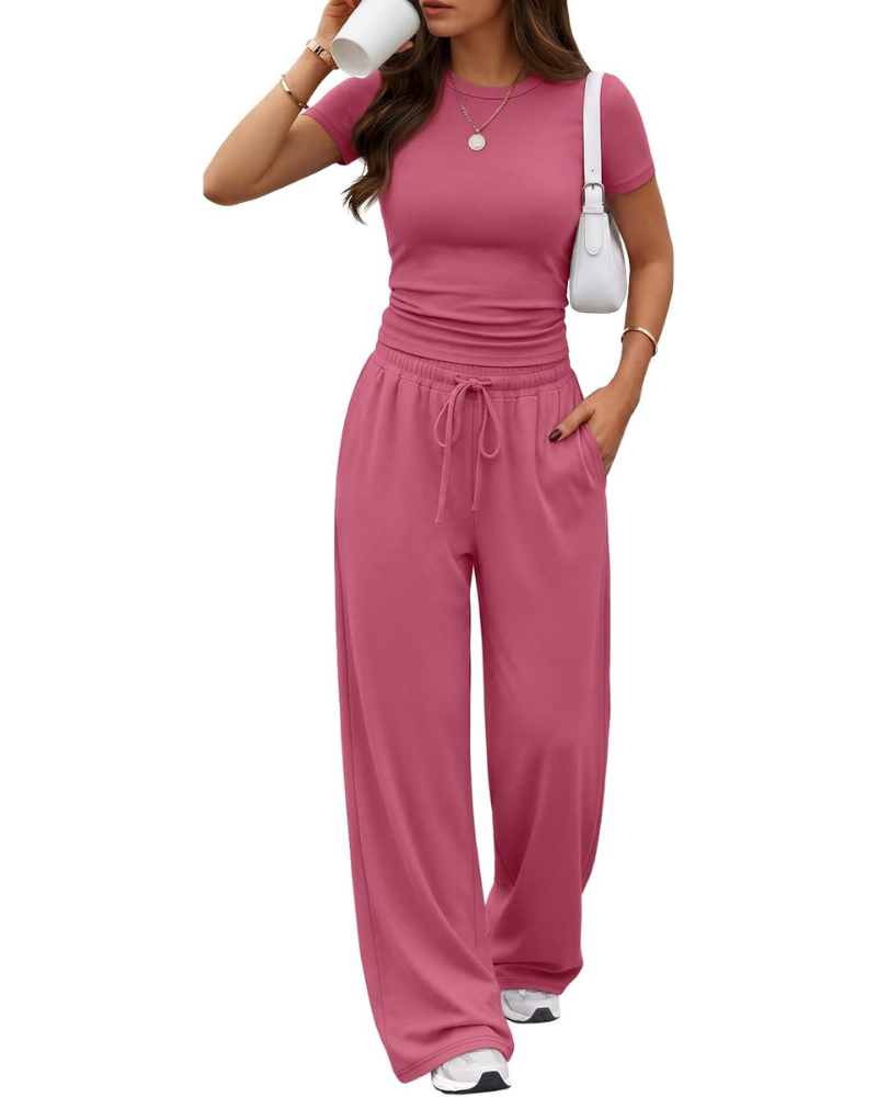 Hadley Set Donna 2 Pezzi – Top Arricciato e Pantaloni a Gamba Larga con Tasche