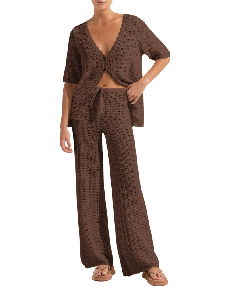 Sloane Set Copricostume Donna – Cardigan Crochet e Pantaloni Larghi con Coulisse