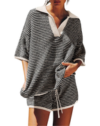 Greer Set Donna in Maglia – Top Oversize a V e Shorts a Vita Alta con Coulisse