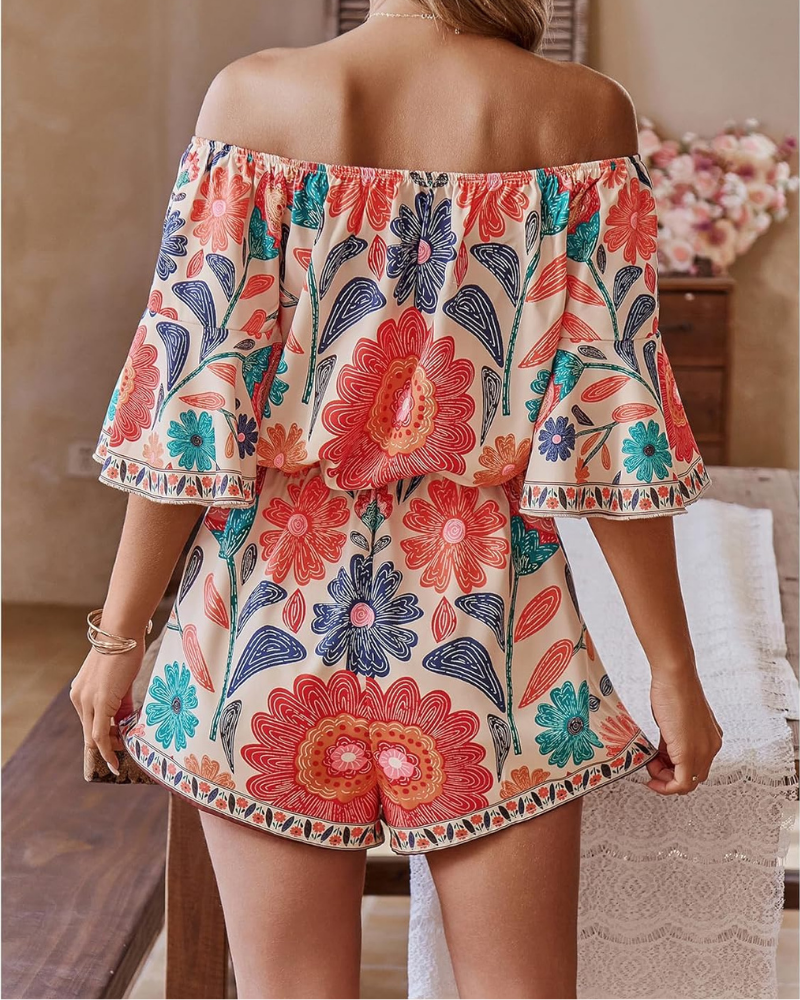 Rochie Boho Clementine Pagliaccetto pentru femei – Umeri goi, imprimeu paisley și talie înaltă