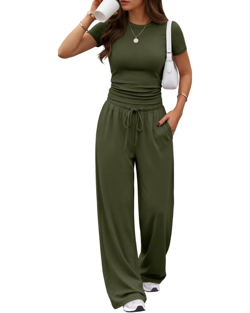 Hadley Set Donna 2 Pezzi – Top Arricciato e Pantaloni a Gamba Larga con Tasche