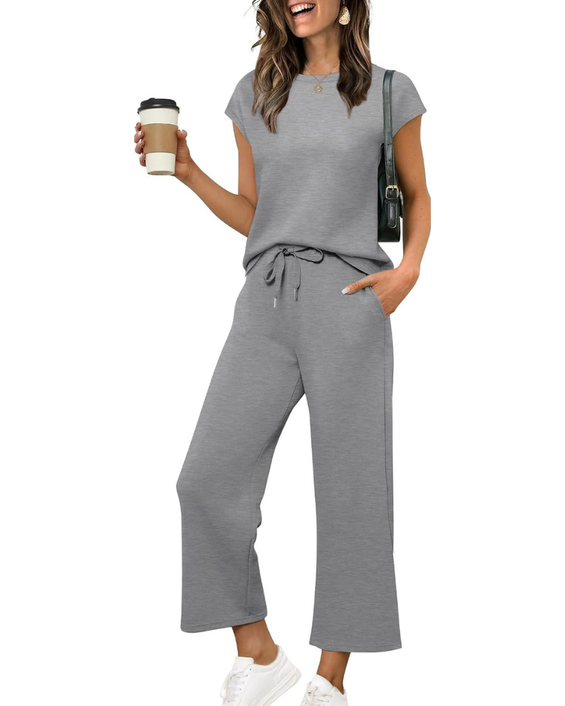 Reagan Set Donna 2 Pezzi – Top con Maniche Corte e Pantaloni Crop a Gamba Larga