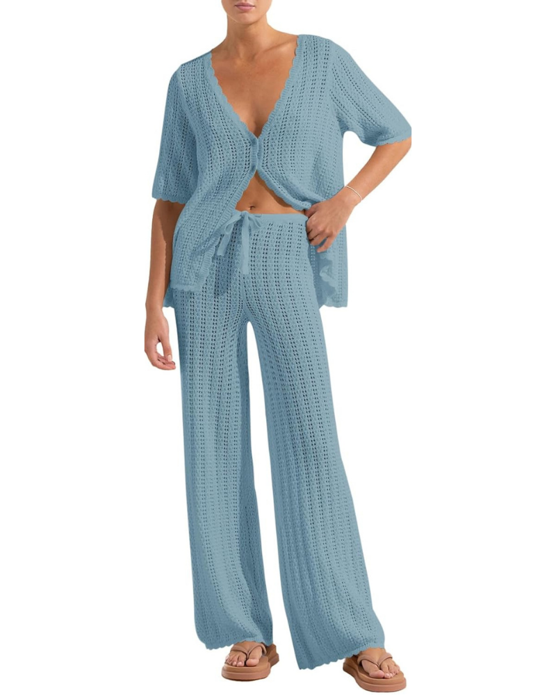 Sloane Set Copricostume Donna – Cardigan Crochet e Pantaloni Larghi con Coulisse