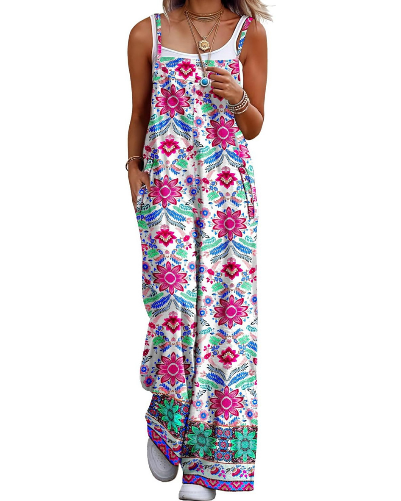 Rowan Salopette Donna Boho – Stampa Floreale, Gamba Larga e Spalline Regolabili