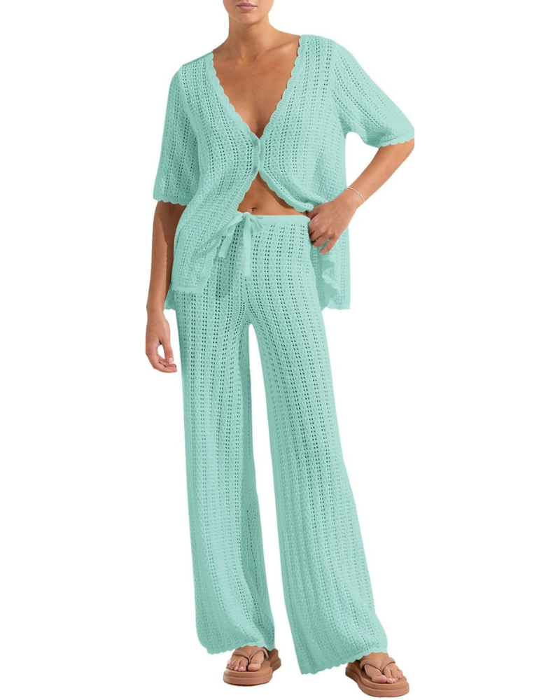 Sloane Set Copricostume Donna – Cardigan Crochet e Pantaloni Larghi con Coulisse
