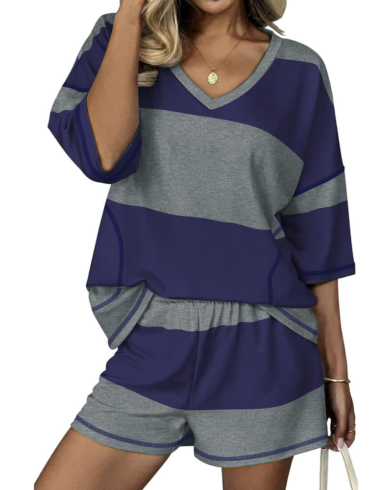 Quinn Set Donna 2 Pezzi – Top Oversize a Righe con Tasche e Shorts Elasticizzati