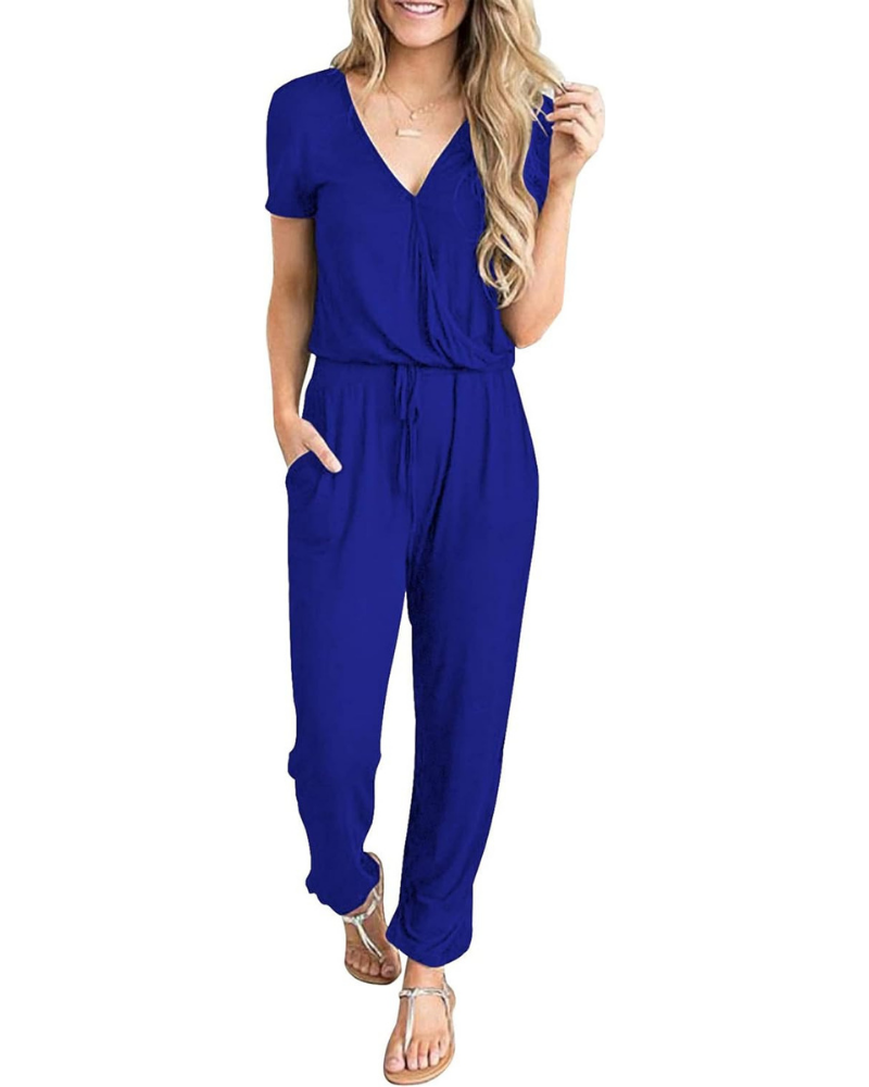 Aubrielle Tuta Donna Casual – Scollo a V Incrociato, Coulisse e Tasche Laterali