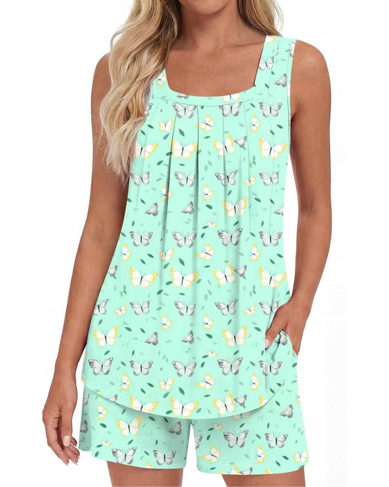Harper Pigiama Donna 2 Pezzi – Top Senza Maniche e Pantaloni Capri con Tasche