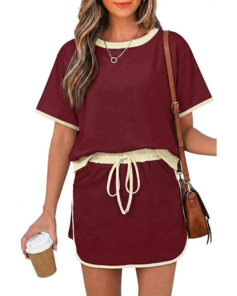 Cassidy Set Donna 2 Pezzi – T-Shirt Color Block e Gonna-Pantalone con Coulisse