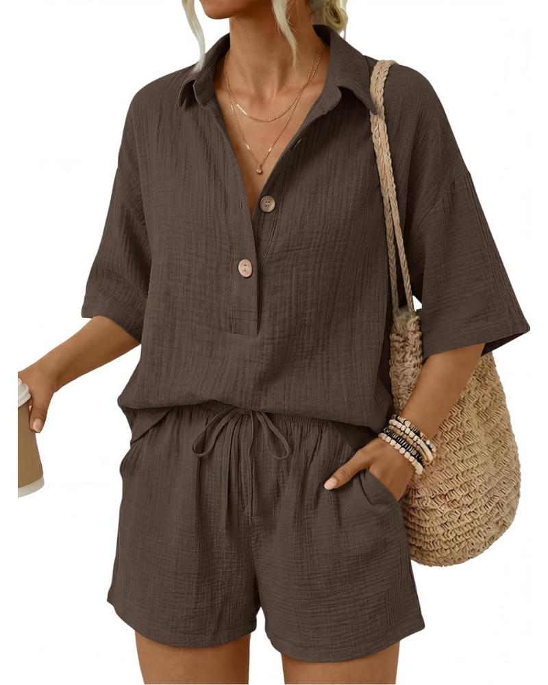 Sydney Set Donna in Cotone – Completo 2 Pezzi con Camicia Oversize e Shorts con Tasche