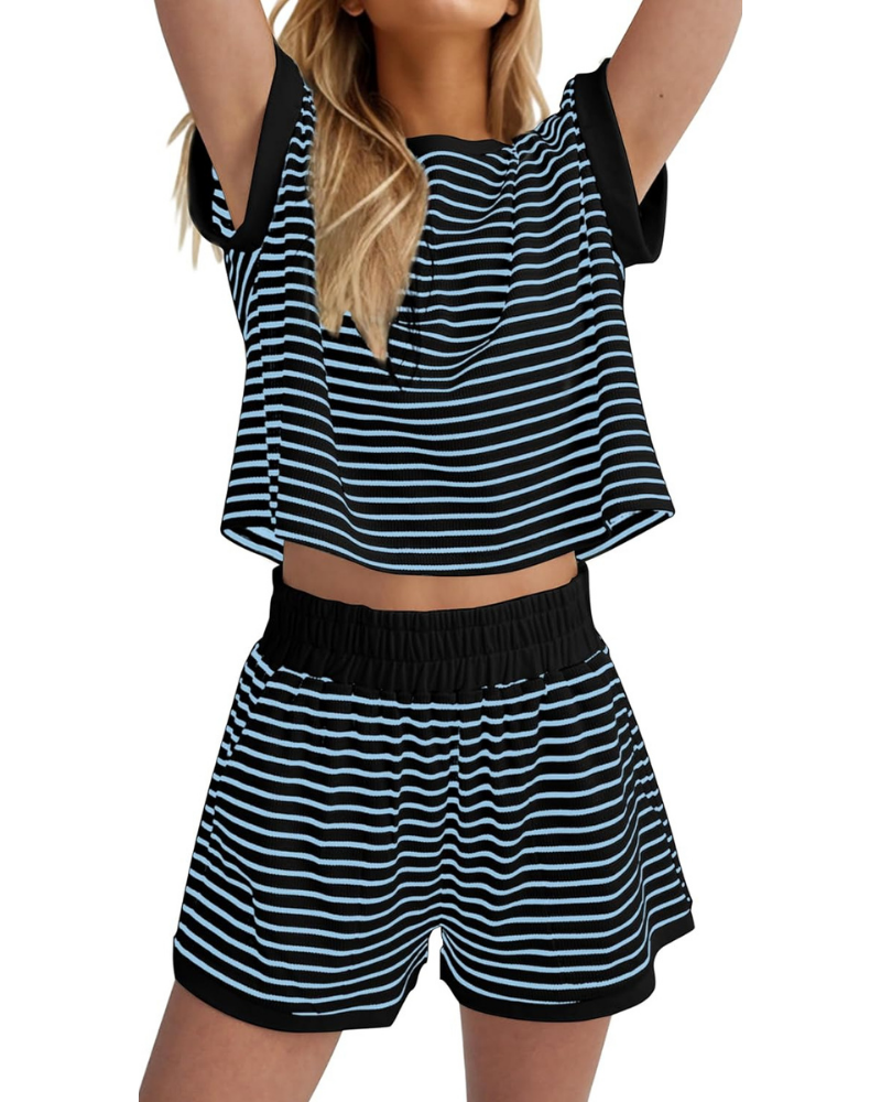 Peyton Set Donna 2 Pezzi – Maglia a Righe e Shorts a Costine con Tasche