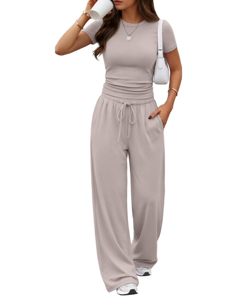 Hadley Set Donna 2 Pezzi – Top Arricciato e Pantaloni a Gamba Larga con Tasche
